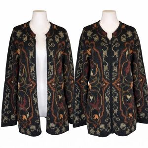 Vintage Peruvian Connection 100% Alpaca Wool Zip-Up Sweater Wmns L Black/Rust